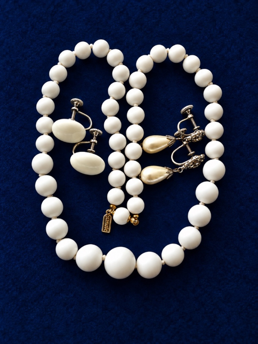 Vintage Marvella Necklace & Signed EVCO Screw Back Earrings Set